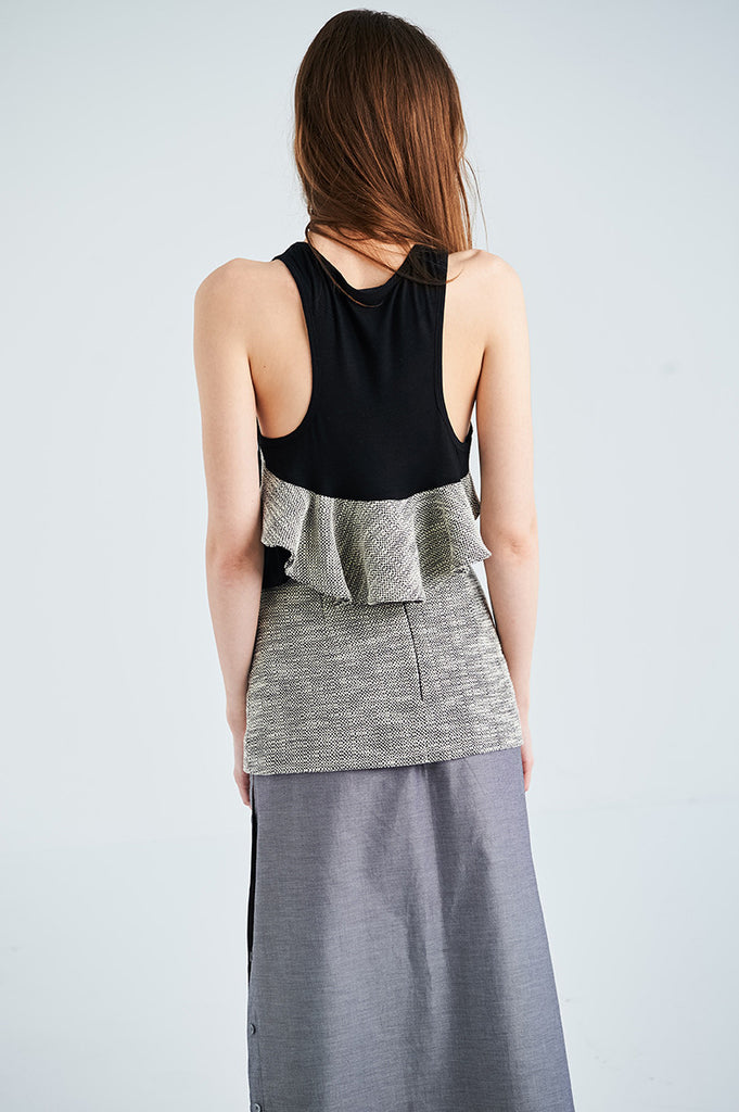 Black Tank with Tweed Frill