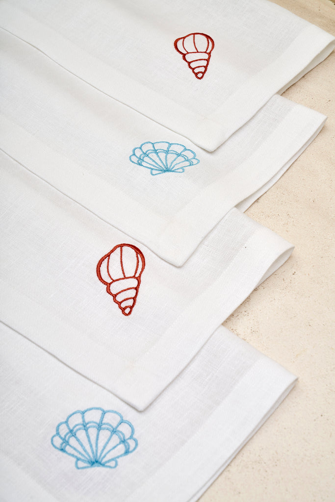 Shell Embroidered Napkins - Set of 4